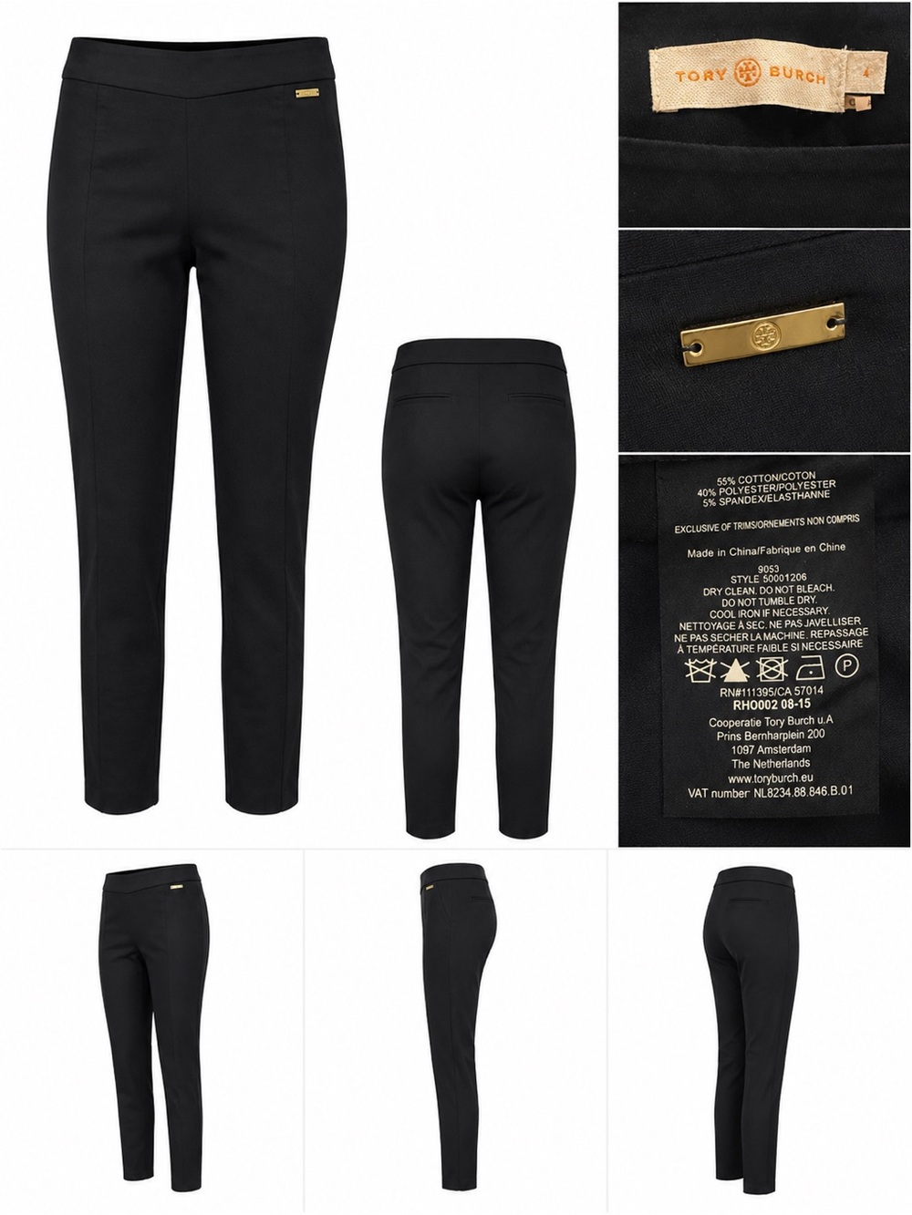 Tory Burch Black Ankle Crop Pants Size 4 Stretch Career Office Slim Fit